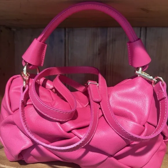 Valentina Fiore Italian Leather Magenta Woven Hand Shoulder‎ Bag Purse Handmade - Picture 4 of 10
